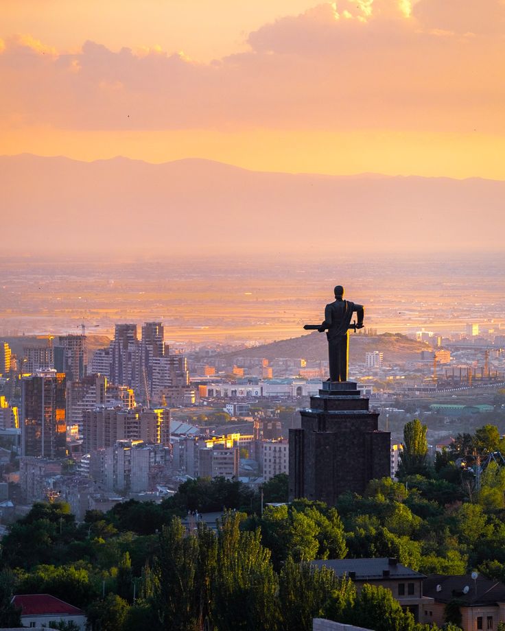 Yerevan city at sunset